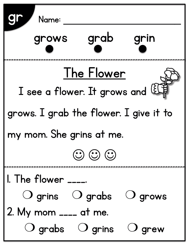 CVC Blend Worksheet: 'gr' Beginning