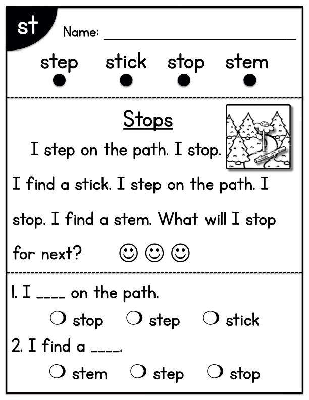CVC Blend Worksheet: 'st' Beginning