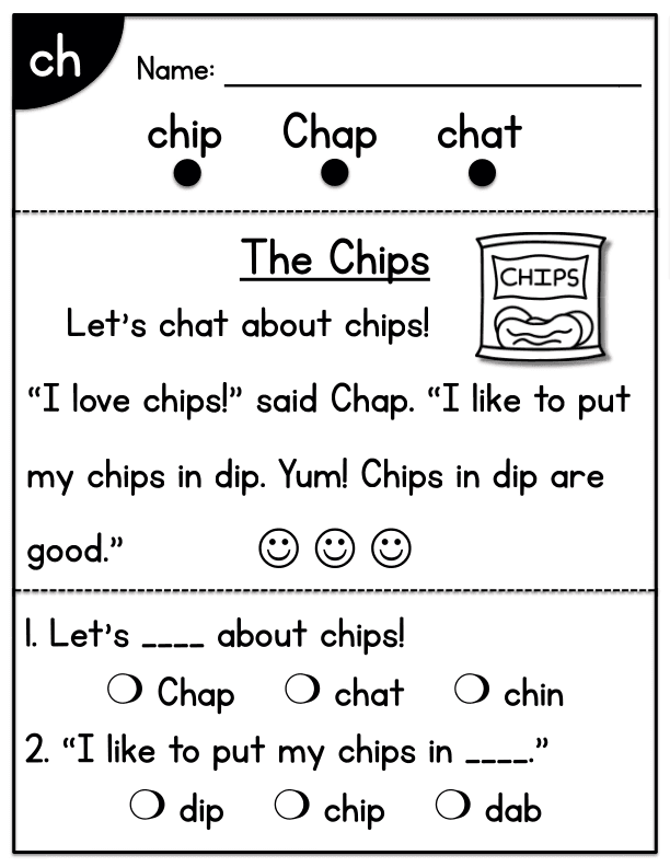 CVC Digraph Worksheet: 'ch' at Beginning
