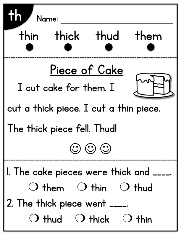 CVC Digraph Worksheet: 'th' at Beginning