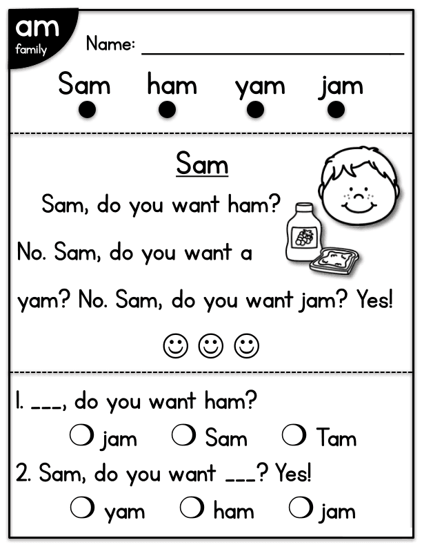 CVC Fluency Worksheet: 'am' Family