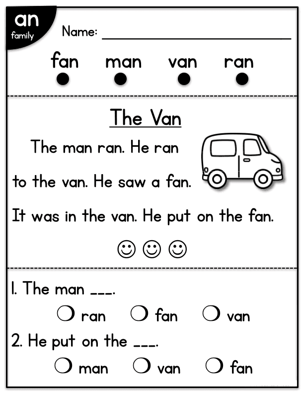 CVC Fluency Worksheet: 'an' Family