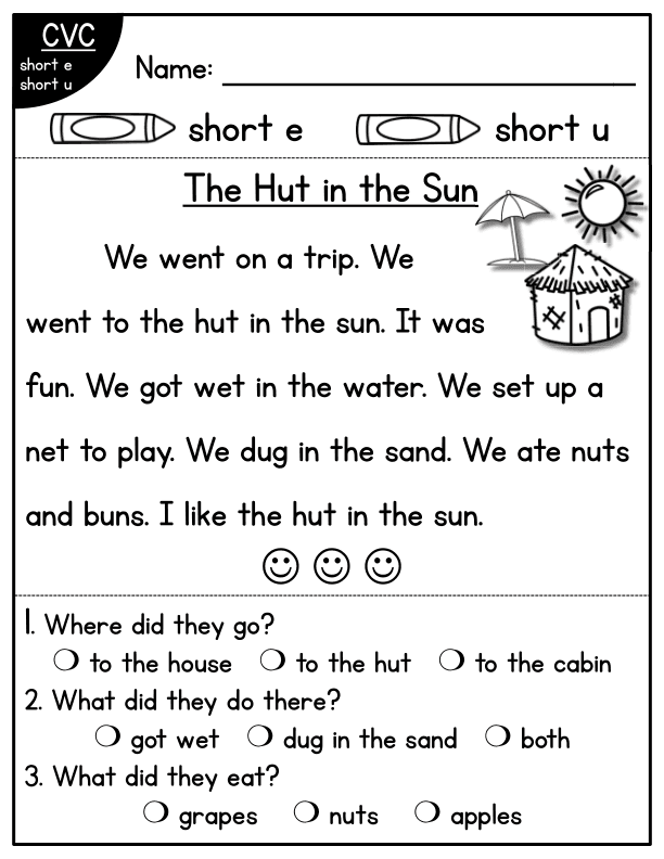 CVC Fluency Worksheet: 'e' & 'u' Families 2