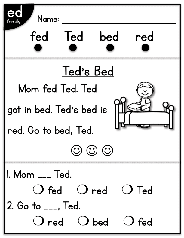 CVC Fluency Worksheet: 'ed' Family