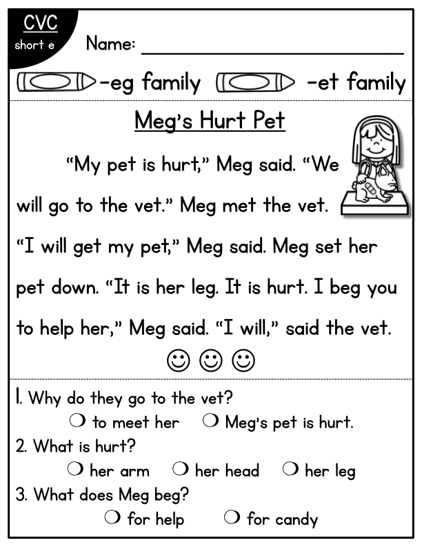 CVC Fluency Worksheet: 'eg' & 'et' Family