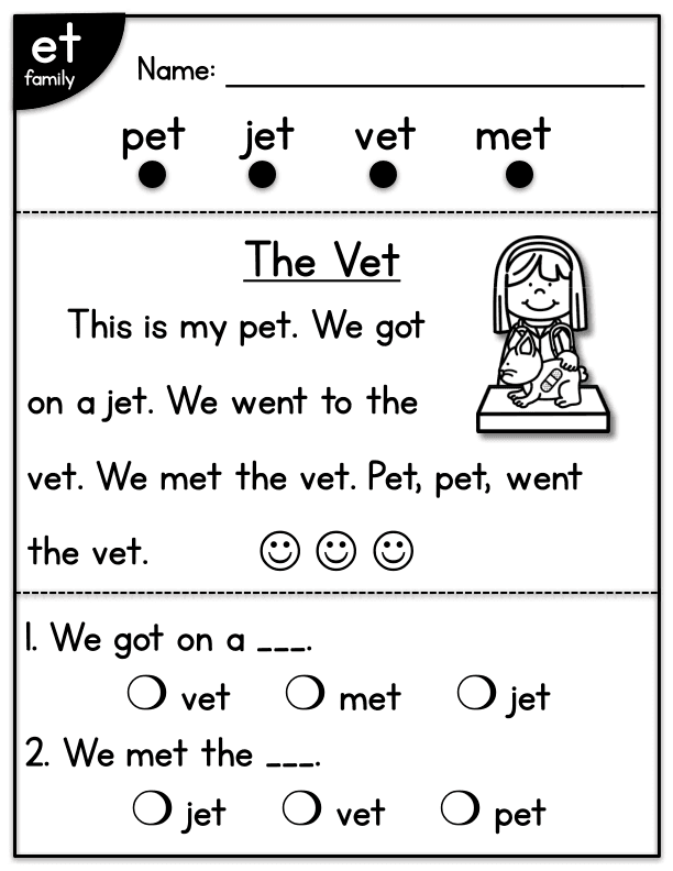 CVC Fluency Worksheet: 'et' Family