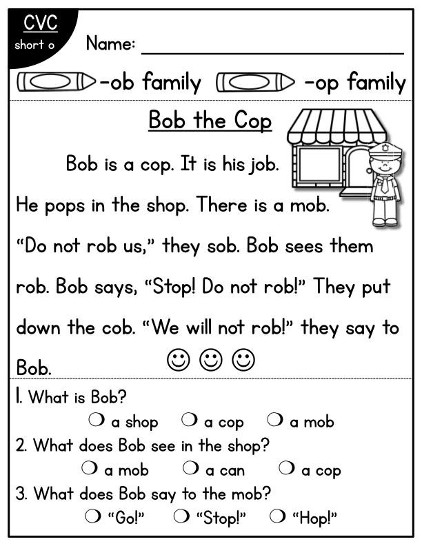 CVC Fluency Worksheet: 'ob' & 'op' Family