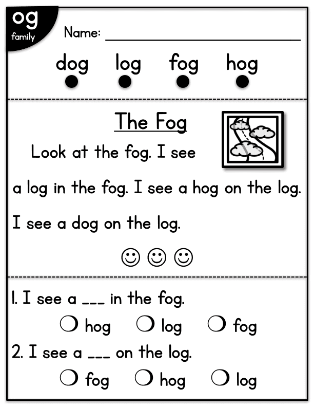 CVC Fluency Worksheet: 'og' Family