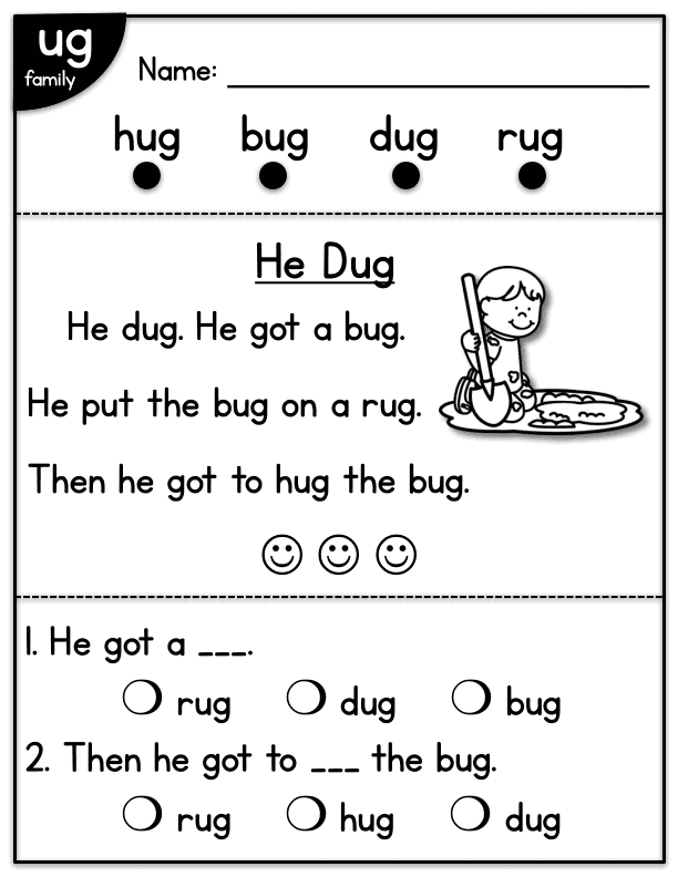 CVC Fluency Worksheet: 'ug' Family