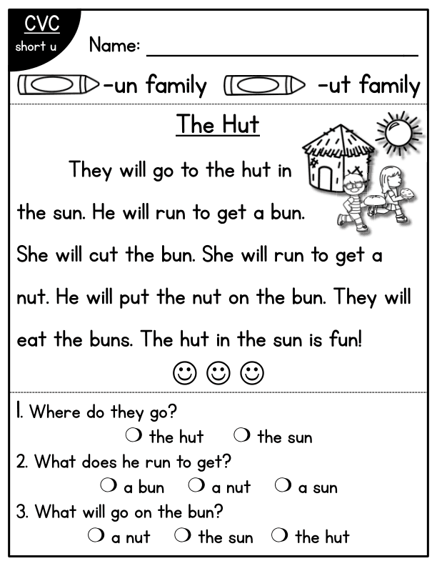 CVC Fluency Worksheet: 'un' & 'ut' Family