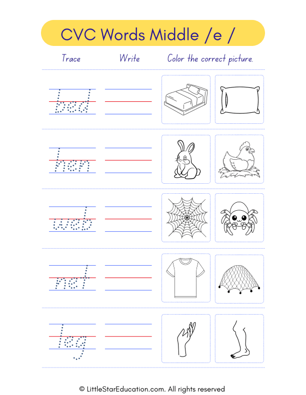 Cvc Middle E Writing Activity Worksheet