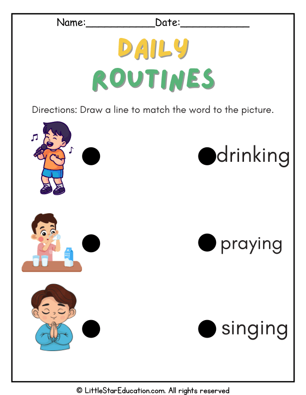 Daily Routines Word and Matching