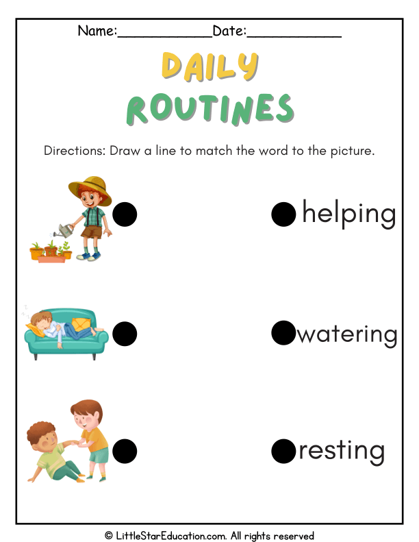 Daily Routines Word and Picture Matching