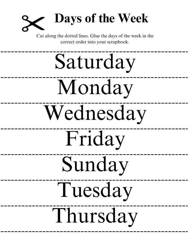 Days of the Week Cutting Worksheet