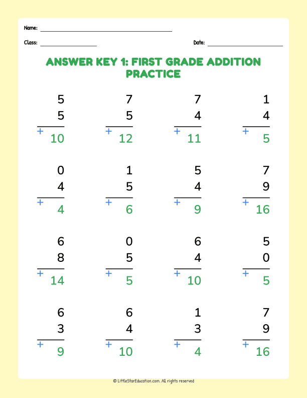 First Grade Addition Practice