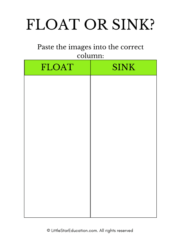 Float or Sink Science Worksheet