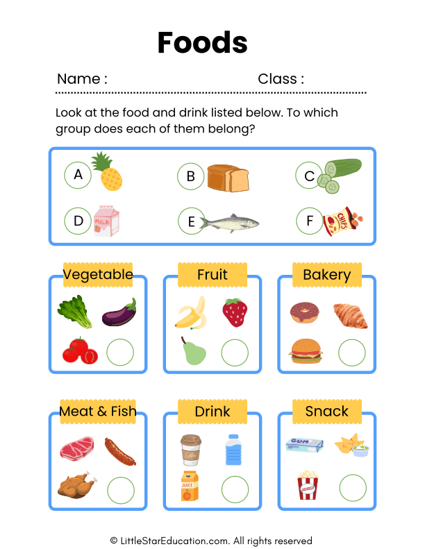 Food Classification Worksheet