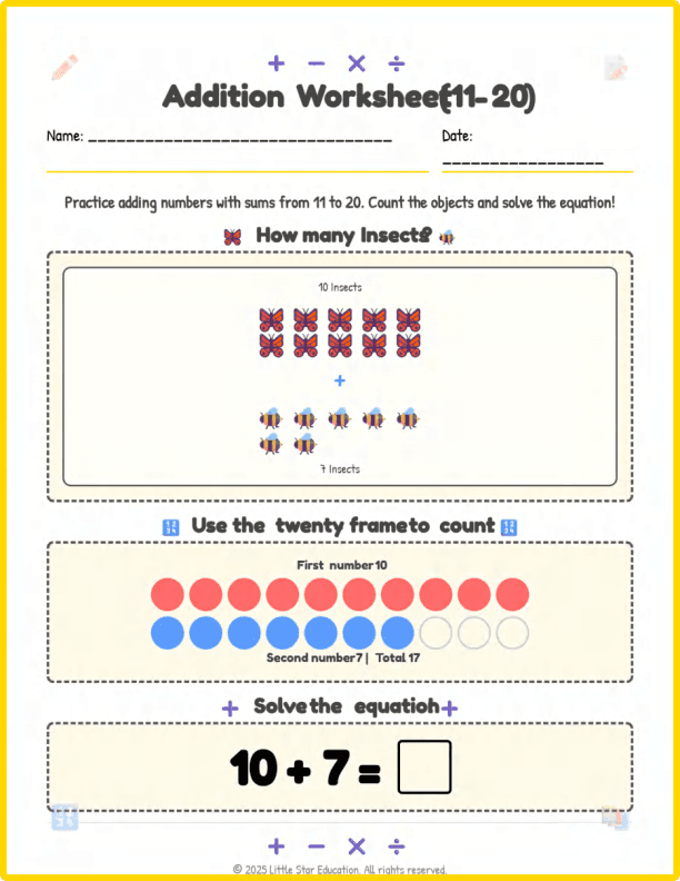Grade 1 Addition Worksheets 1 to 10
