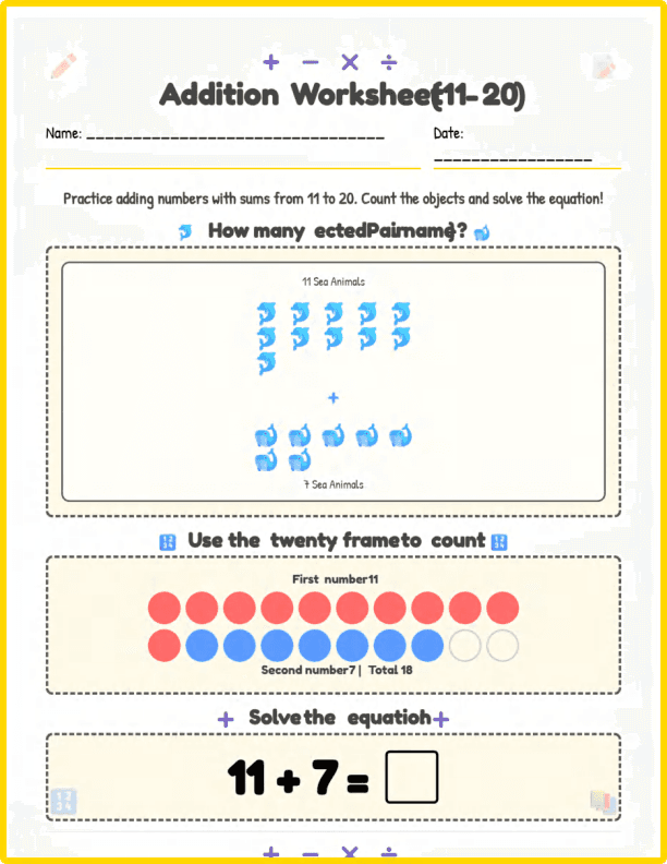Grade 1 Addition Worksheets 1 to 10
