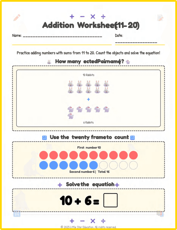 Grade 1 Addition Worksheets 1 to 10