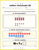 Grade 1 Addition Worksheets 11 to 20 thumbnail 1