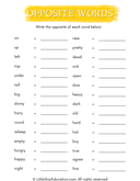 Grade 1 Opposite Words Worksheet thumbnail 1