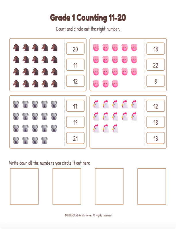 Grade 1 Counting 11 20