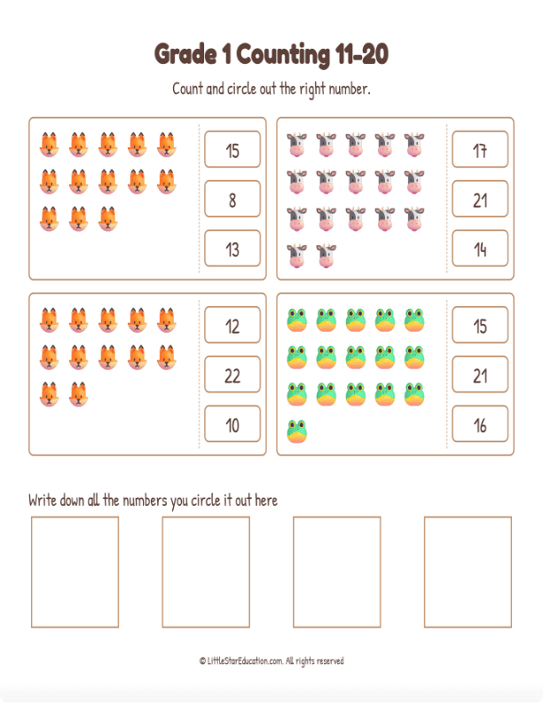 Grade 1 Counting 11 20
