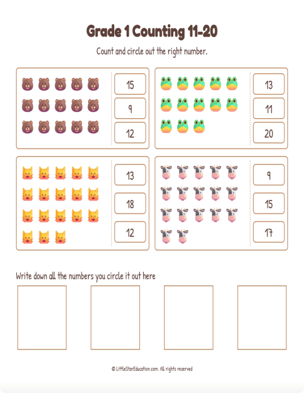Grade 1 Counting 11 20