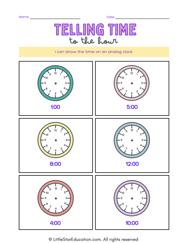 Math Telling Time Worksheet