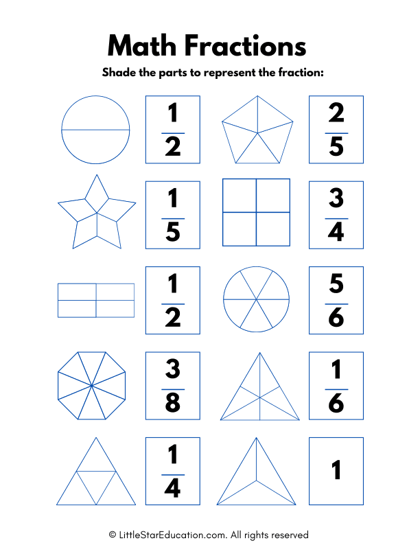 Maths Fractions Worksheet for Grade 3