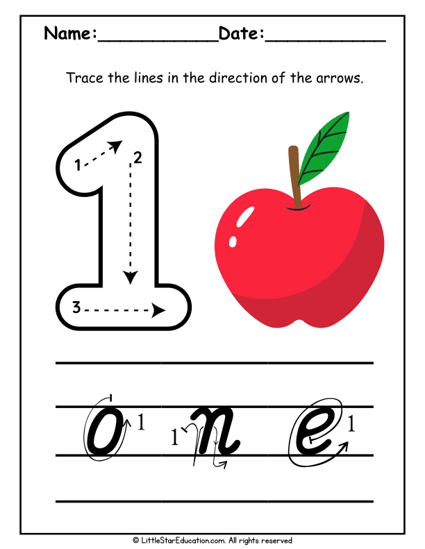 Number 1 Tracing and Recognition Practice