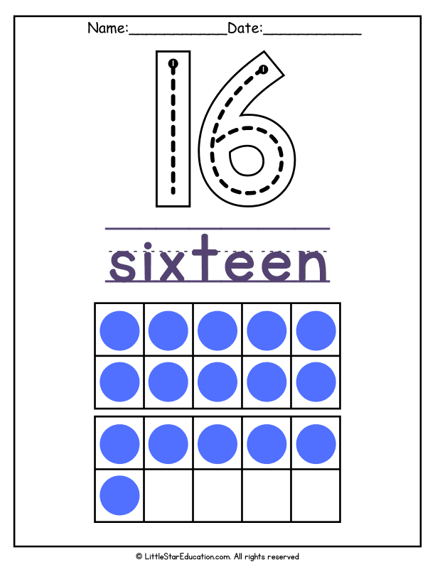 Number 16 Tracing and Counting