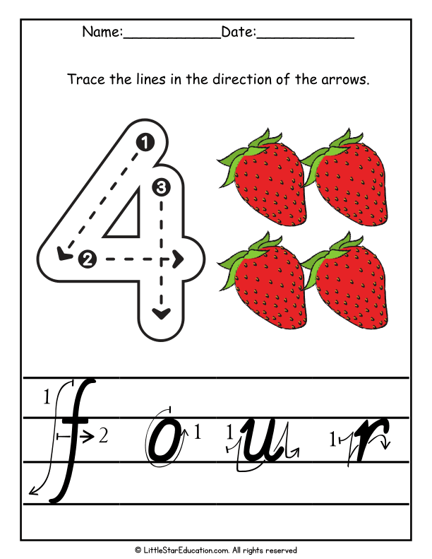 Number 4 Tracing and Recognition Practice