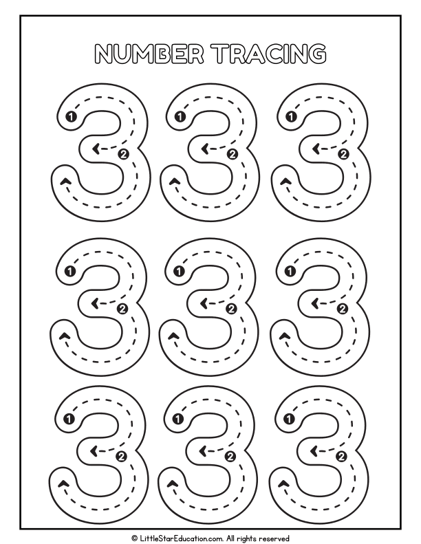 Number Tracing 3 Practice