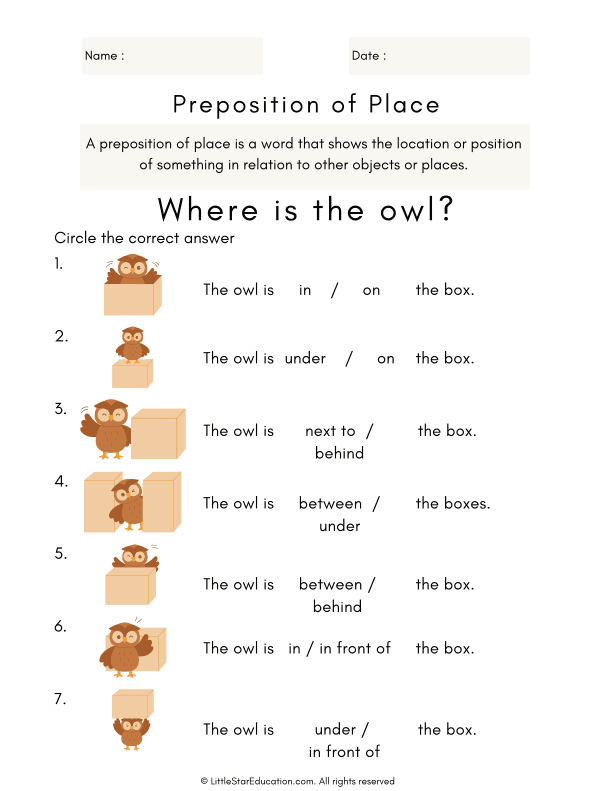 Preposition of Place English Worksheet