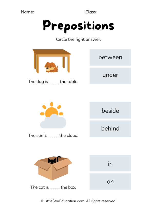 Prepositions Match Worksheet