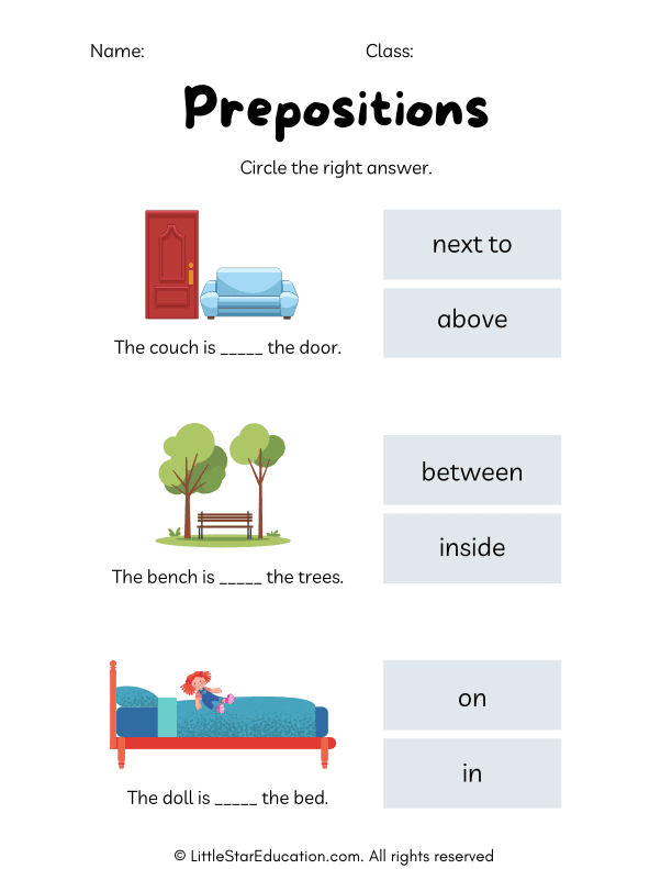 Prepositions Match Worksheet