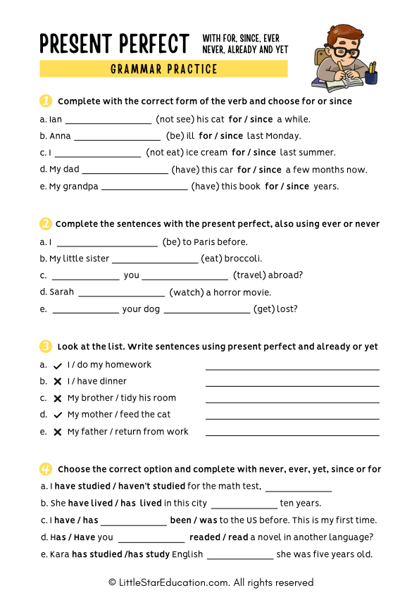 Present Perfect Grammar Worksheet