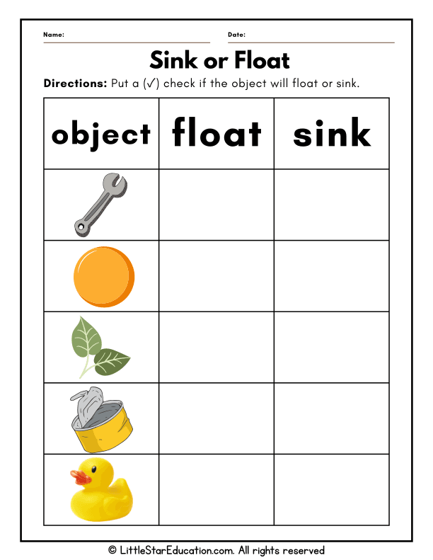 Sink or Float Science Prediction