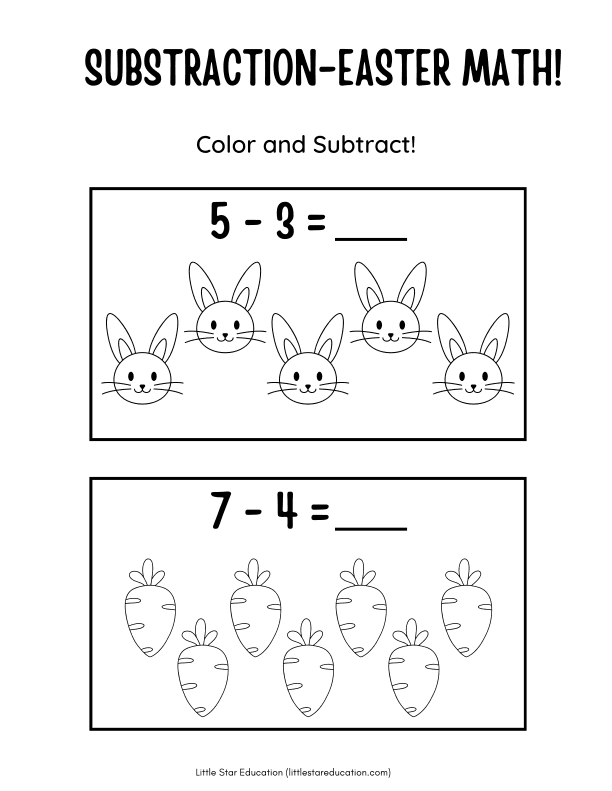 Substraction: Easter Math Color and Subtract