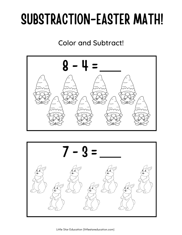 Substraction: Easter Math Color and Subtract