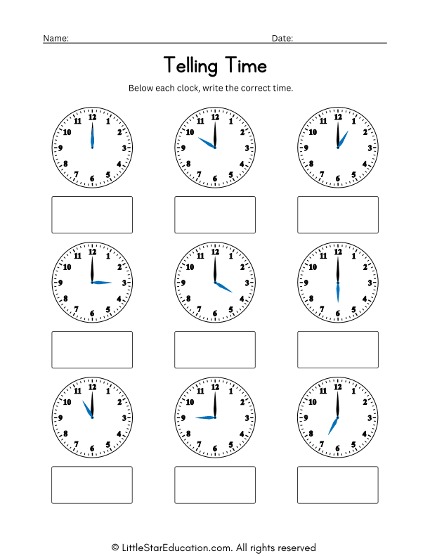 Telling Time Worksheet with Answer Key