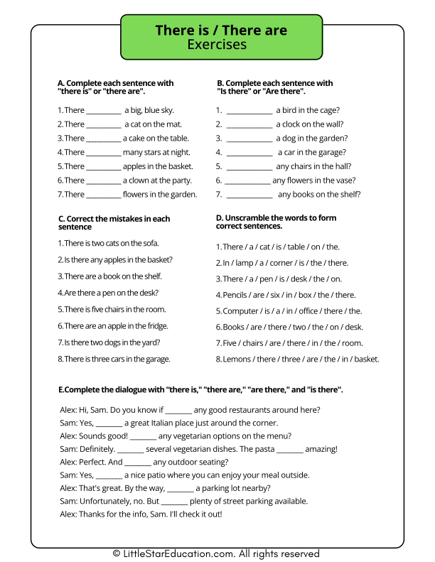 There Is There Are Exercise Worksheet