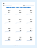 Triple Digit Addition Worksheet Basic thumbnail 1