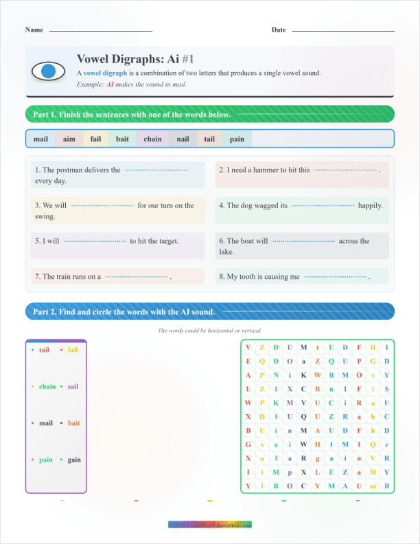 Vowel Digraph Ai Phonics Reading  Worksheet