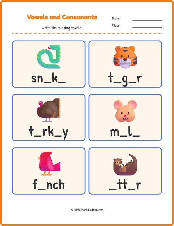 Vowels Consonants Worksheet for Grade 1
