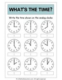 What's the Time Clock Mathematics Worksheet thumbnail 1