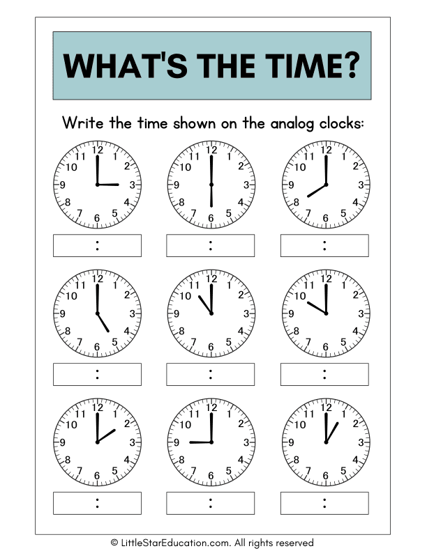 What's the Time Clock Mathematics Worksheet