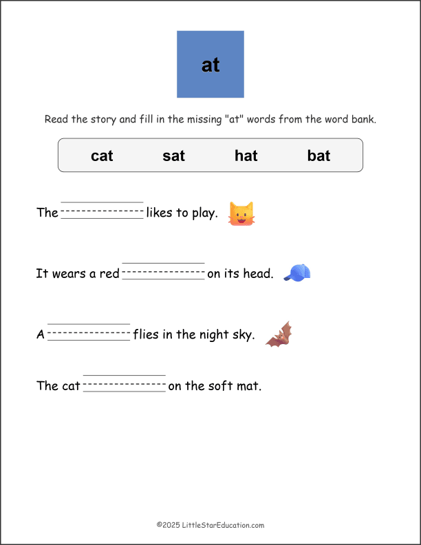 Word Family at Story Worksheet